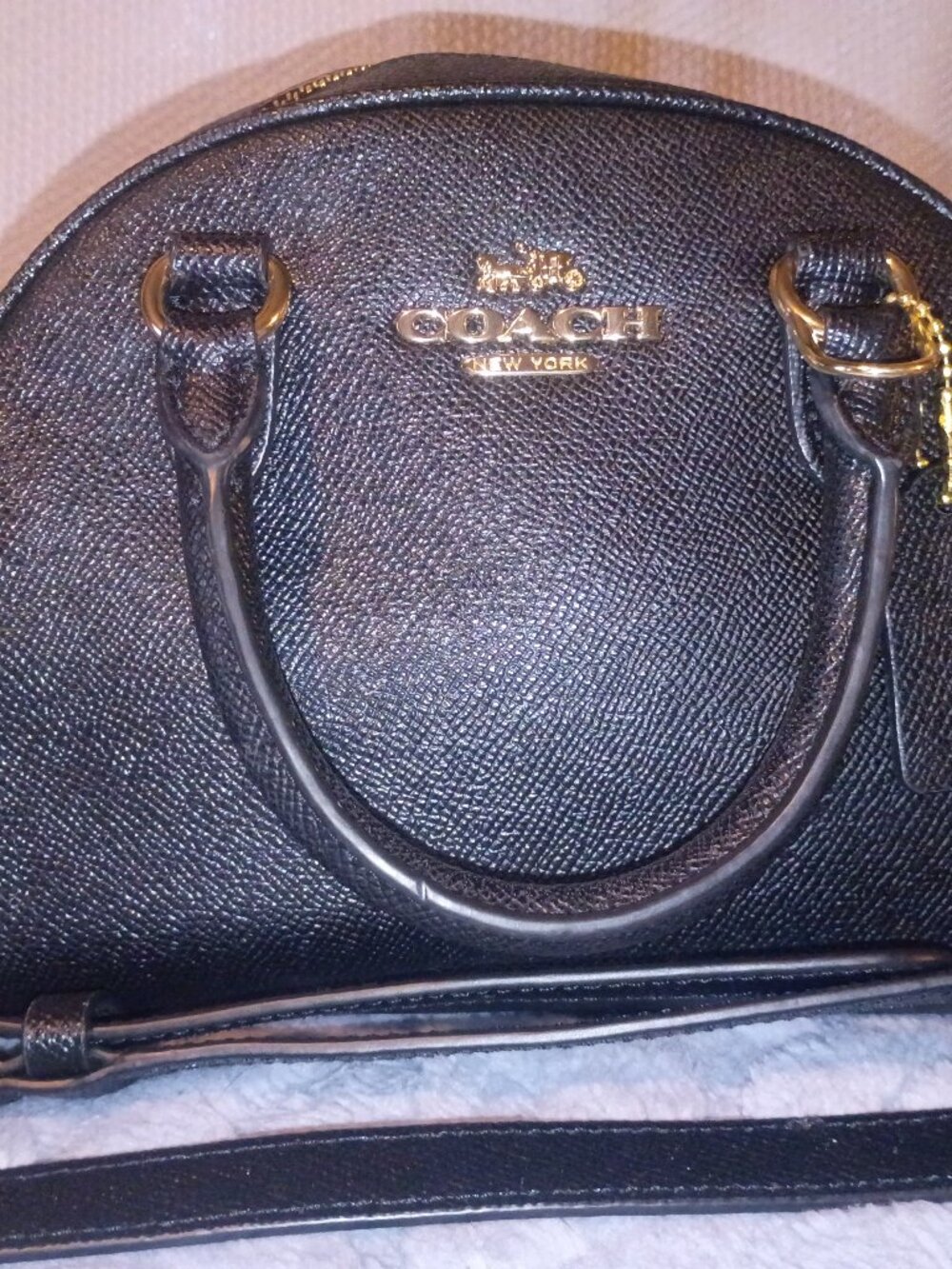 Coach Micro Tilly Top Handle Satchel in Black Crossgrain Leather